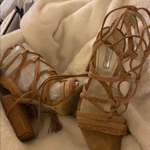 BCBG tan lace up heels